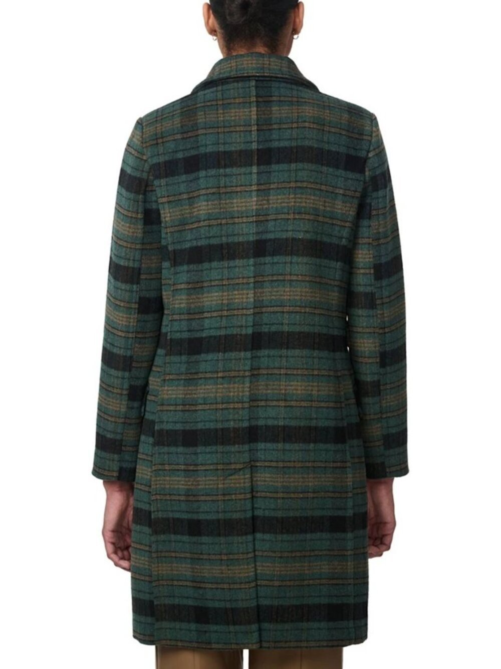 NWT Bernardo Wool Plaid Double Breasted Coat Green Medium - Picture 3 of 4